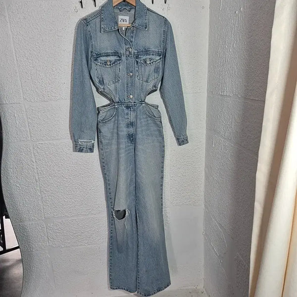 [BUNJANG] Zara Cutout Denim Jumpsuit / 자라 데님 컷아웃 점프수트