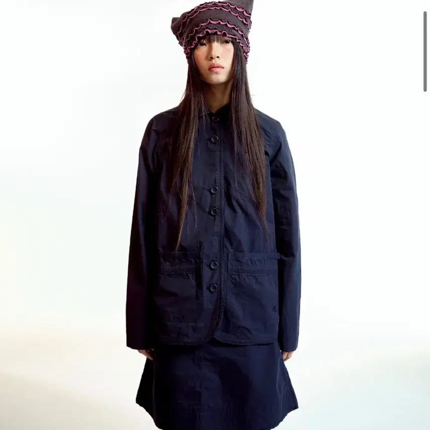[BUNJANG] KOEIO Raw Edge Cotton Setup Jacket & Skirt Set Navy / 코이세이오 로우 엣지 코튼 셋업 자켓 스커트 네이비 1 raw edge cotton
