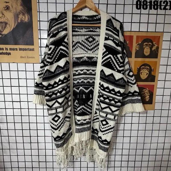 [BUNJANG] VANAKE Pattern Fringe Long Cardigan / VANAKE 니트 가디건 패턴 프린지 롱가디건 F 0818