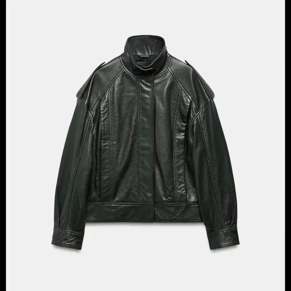 [BUNJANG] ZARA Women's Leather Bomber Jacket - ZW Collection Limited Edition / S(KR 55) 자라 여성 가죽 봄버 자켓 ZW 컬렉션 리미티드 에디션