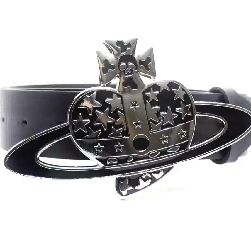 [BUNJANG] Vivienne Westwood Skull Crown Orb Belt Black Silver / 비비안웨스트우드 스컬 크라운 하트 오알비 벨트 블랙 실버