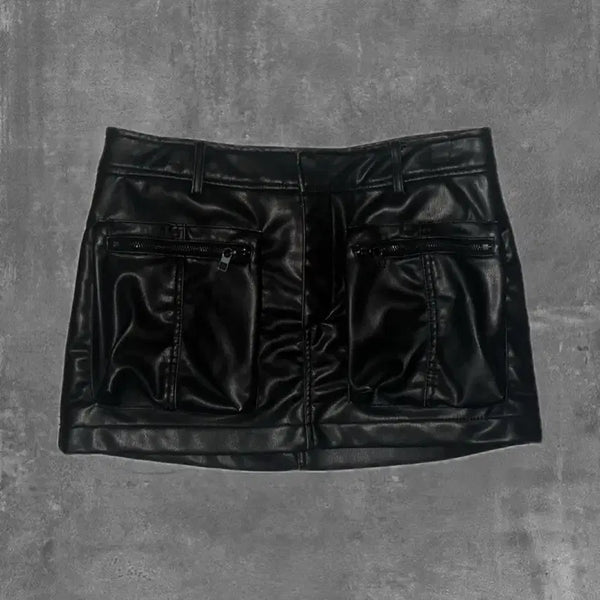 [BUNJANG] Vintage Leather Cargo Skirt / 빈티지 레더 카고 스커트