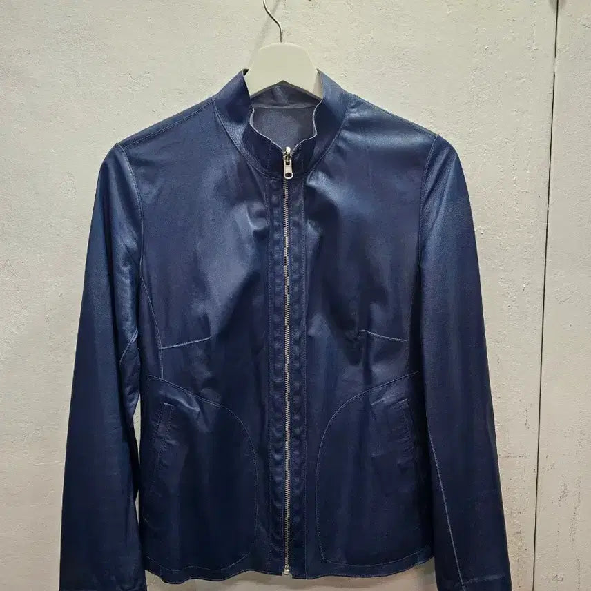 [BUNJANG] Navy Tone Lambskin Leather Jacket / 네이비톤 양가죽 자켓