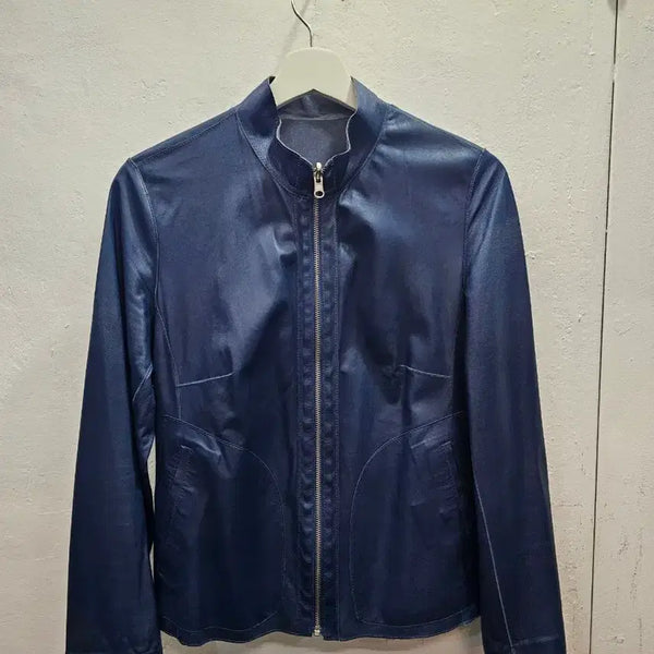 [BUNJANG] Navy Tone Lambskin Leather Jacket / 네이비톤 양가죽 자켓