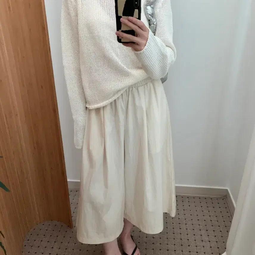 [BUNJANG] Wide 8-Quarter Banding Pants - Light Beige (New) / 와이드 8부 밴딩 팬츠 연베이지 새상품