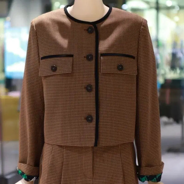 [BUNJANG] Lucky Chouette Check Lapel-less Jacket / (새) 럭키슈에뜨 체크 노카라 자켓