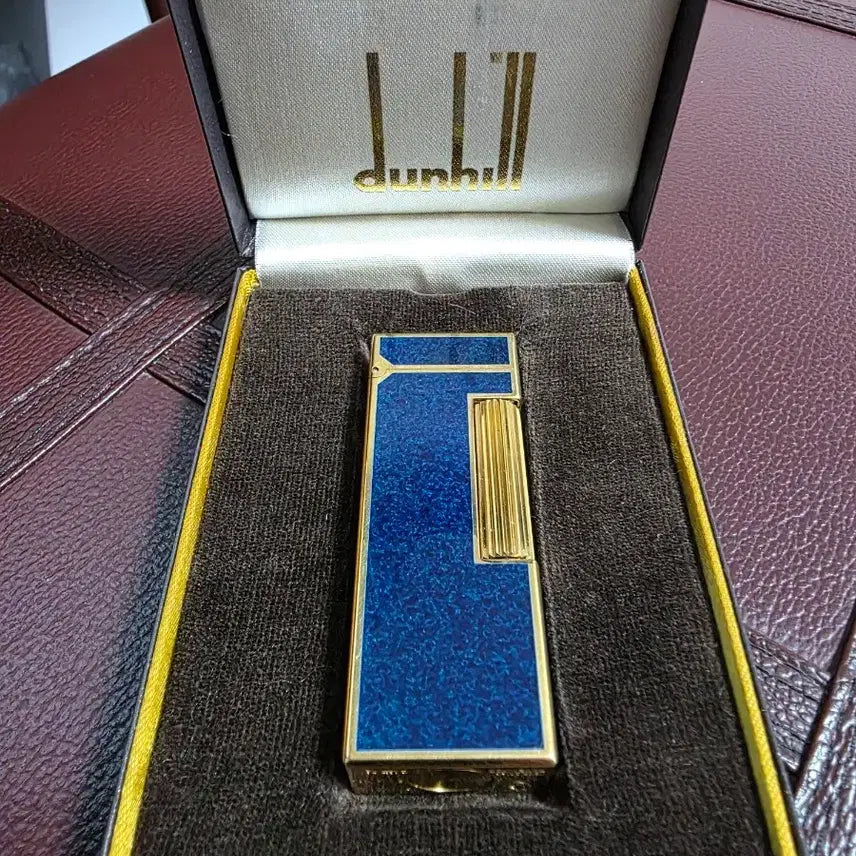 [BUNJANG] Dunhill Rollagas Lighter Blue Marble Lacquer & Gold Plate / 던힐 라이터 블루 골드 콤비 A급