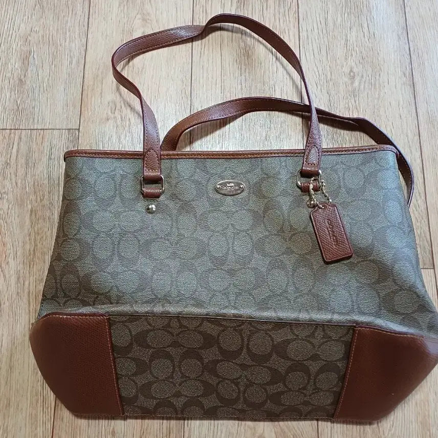 [BUNJANG] Coach Signature Canvas Leather Shopper Tote Bag / [정품/S급] 코치 시그니처 캔버스 가죽 쇼퍼 토트백