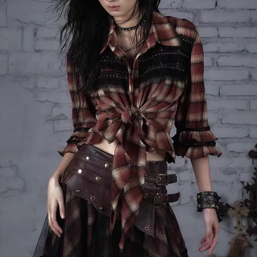 [BUNJANG] NO ROMANCE Tartan Check Blouse / NO ROMANCE 노로맨스 타탄 체크 블라우스