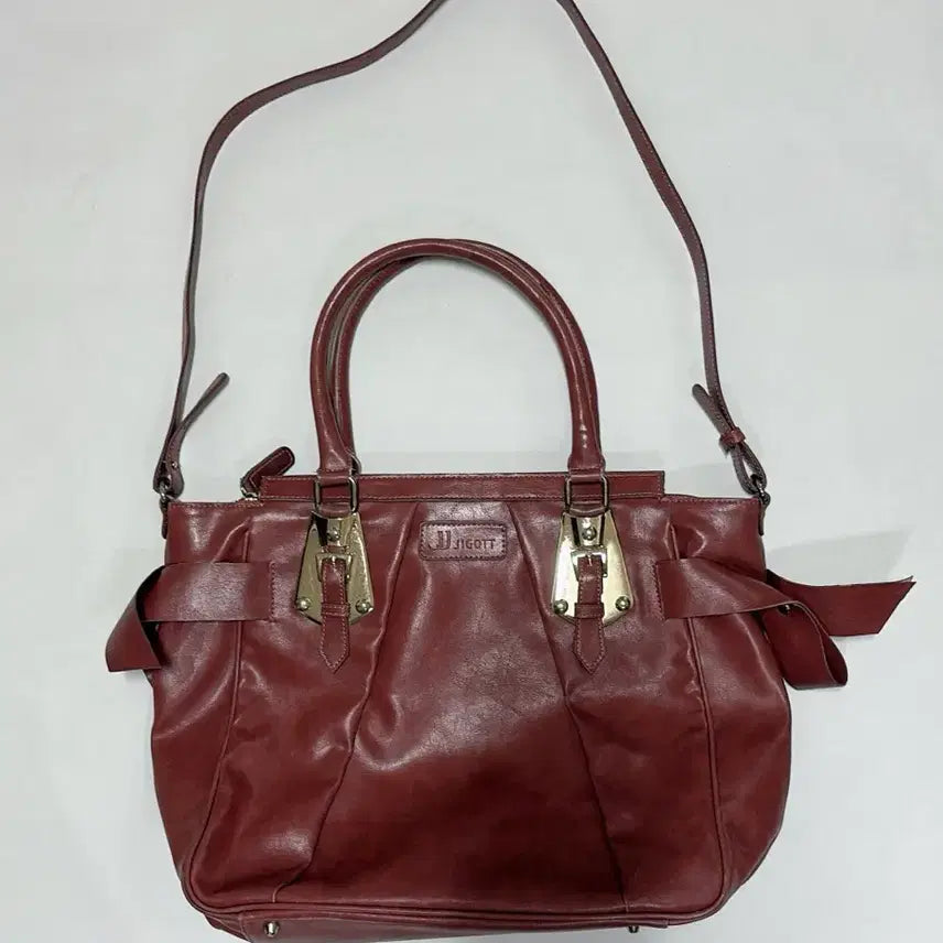 [BUNJANG] JIGOTT Leather Shoulder Tote Bag Burgundy / JJ JIGOTT 가방 숄더백 토트백 와인색