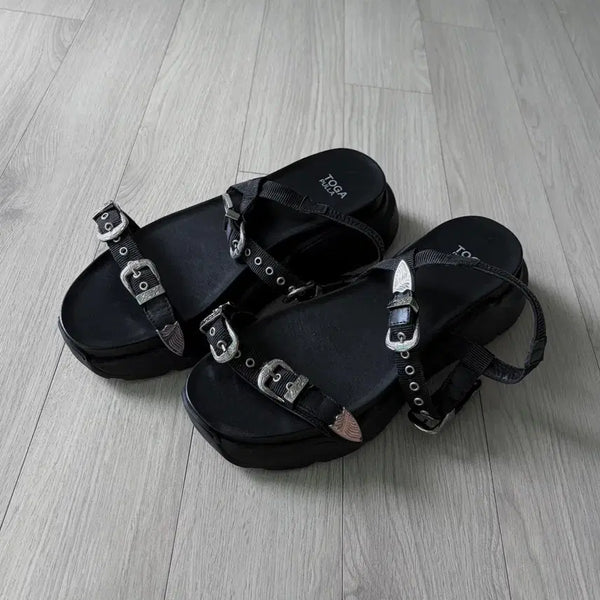 [BUNJANG] Toga Pulla Western Strap Platform Sandals Black Size 38 / Toga pulla 웨스턴 스트랩 플랫폼 샌들 블랙 38사이즈 토가