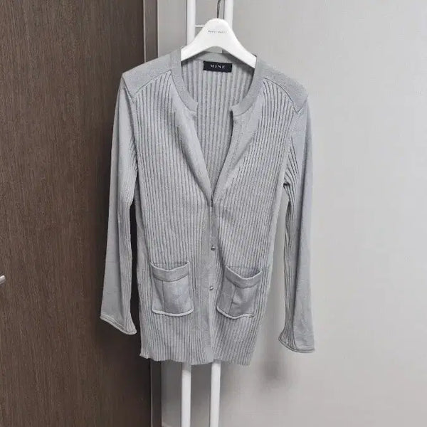 [BUNJANG] MINE Ribbed Knit Cardigan - Grey / 마인MINE (90)간절기골지니트가디건 그레이