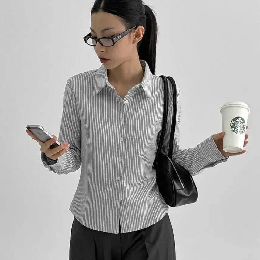 [BUNJANG] Black Up Made Retchick Basic Oxford Stripe Shirt Grey / 블랙업 made 레치크 베이직 옥스포드 셔츠 스트라이프 그레이
