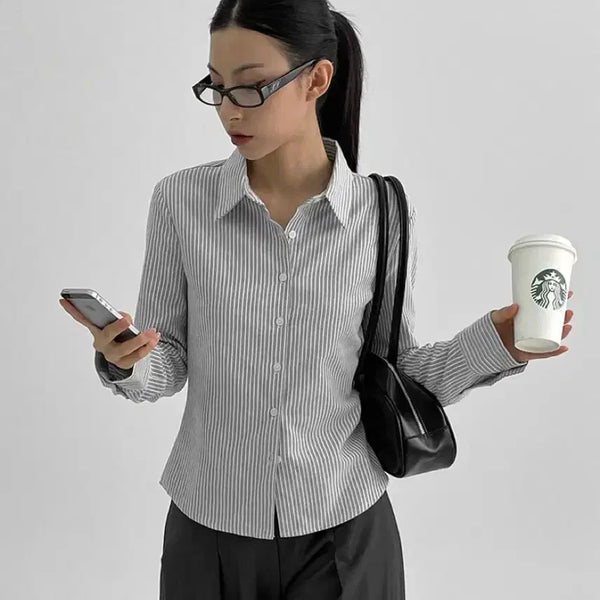 [BUNJANG] Black Up Made Retchick Basic Oxford Stripe Shirt Grey / 블랙업 made 레치크 베이직 옥스포드 셔츠 스트라이프 그레이