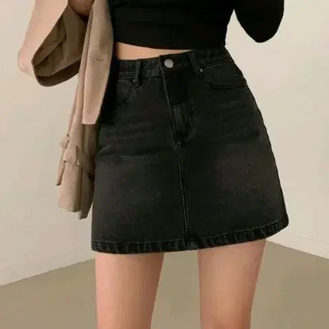 [BUNJANG] Badele Black Blue Denim Mini Skirt with Back Pockets / 베이델리 뒷포켓 흑청 데님 미니 스커트
