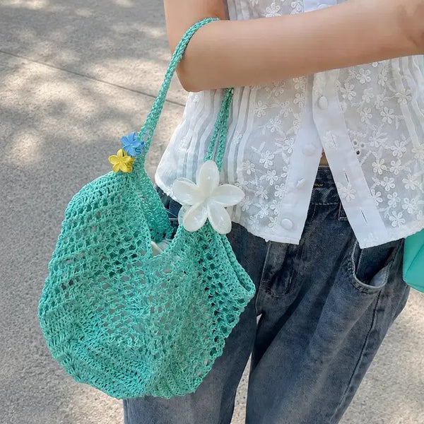 [BUNJANG] Aurora Mint Green Knit Net Bag / (인기!!)반짝이는 오로라 민트그린 뜨개네트백 가방 여름백