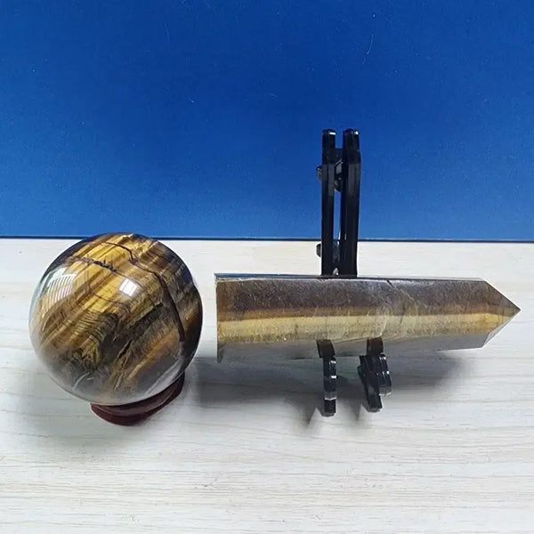 [BUNJANG] Tiger Eye Sphere and Obelisk Set with Stand / 호안석 구체 + 오벨리스크 세트+받침대