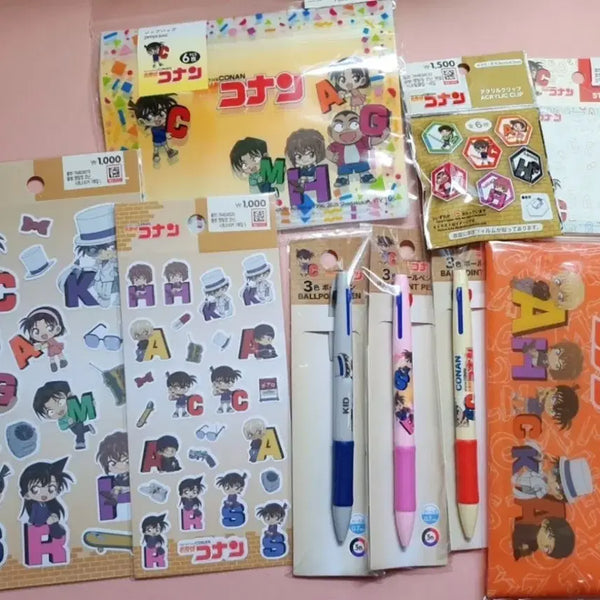 [BUNJANG] Detective Conan Stationery Bundle Set / 명탐정 코난 스티커/볼펜/클립/메모지/클리어파우치/다이소 코난