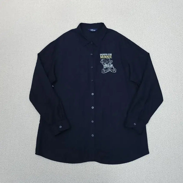 [BUNJANG] Disney Linen Long Sleeve Shirt Navy / (105)디즈니 여성 마 린넨 셔츠 긴팔 남방 루즈핏 네이비 W4789