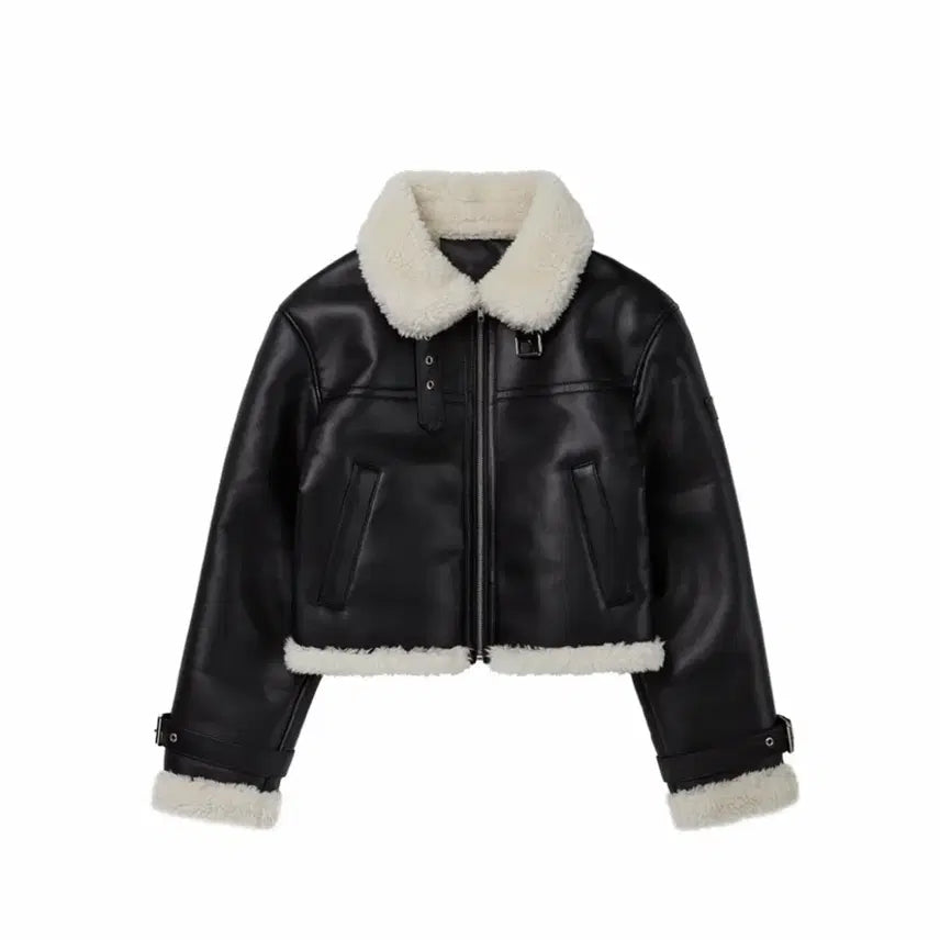 [BUNJANG] Ledery Oblique Oversized Leather Mustang Jacket (Black) / 레더리 오블리크 오버핏 레더 무스탕 자켓 (블랙)