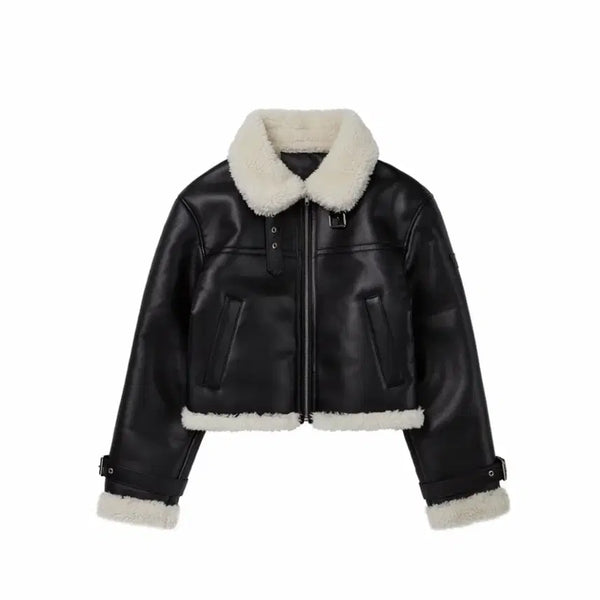 [BUNJANG] Ledery Oblique Oversized Leather Mustang Jacket (Black) / 레더리 오블리크 오버핏 레더 무스탕 자켓 (블랙)
