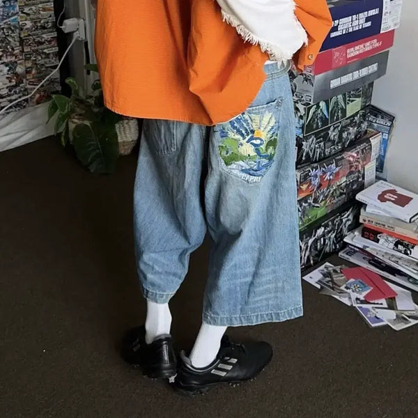 [BUNJANG] Roca Embroidered Bermuda Denim Pants / Roca 엠브로이더리 버뮤다 데님 팬츠