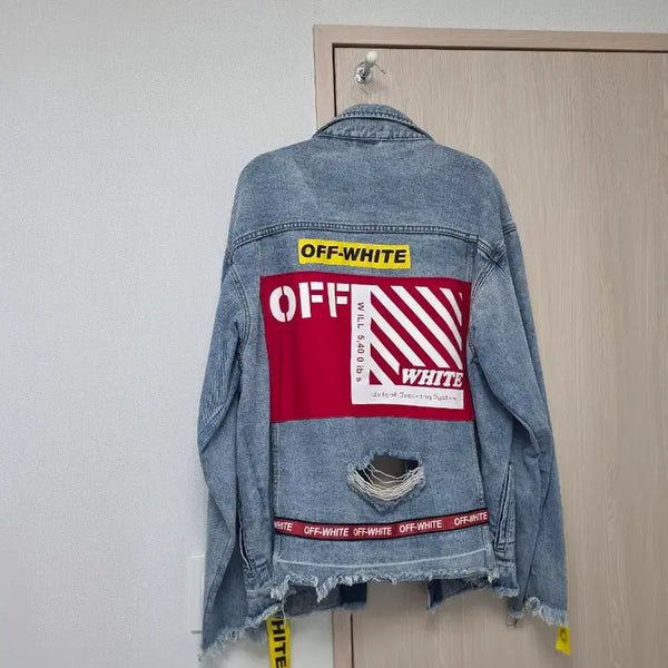 [BUNJANG] Off-White Distressed Denim Jacket XL / 남성 오프화이트 데님 자켓 XL