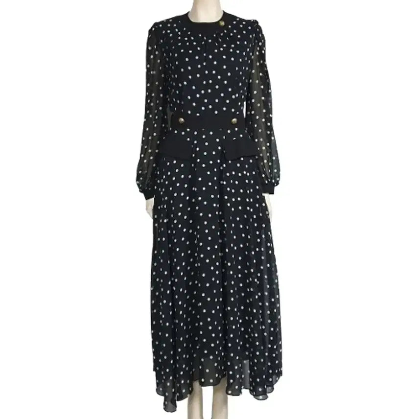 [BUNJANG] ALLURE Black Polka Dot Chiffon Long Dress Size 55 / ALLURE 블랙도트  쉬폰 롱원피스 55