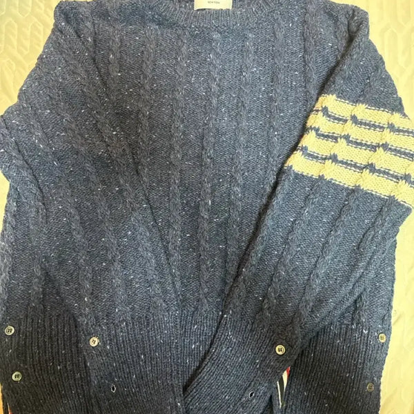 [BUNJANG] Thom Browne Donegal Twist Cable V-Neck Knit / 톰브라운 도네갈 트위스트 케이블 사선 니트