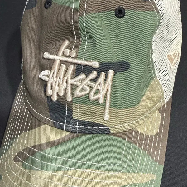 [BUNJANG] Stussy x New Era 9Twenty Basic Trucker Woodland Camo Hat / 스투시 뉴에라 9Twenty 베이직 트러커 우드랜드 카모