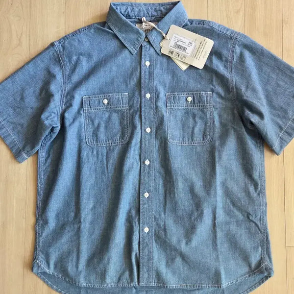 [BUNJANG] Henry Cotton Chambray Denim Relaxed Fit Short Sleeve Shirt Size 100 / 헨리코튼 샴브레이 데님 반팔 셔츠 (릴렉스핏) 100