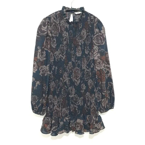 [BUNJANG] Zara Rose Printed Smocked Mini Dress / 자라 로즈 프린티드 스모크 원피스 S_M3243