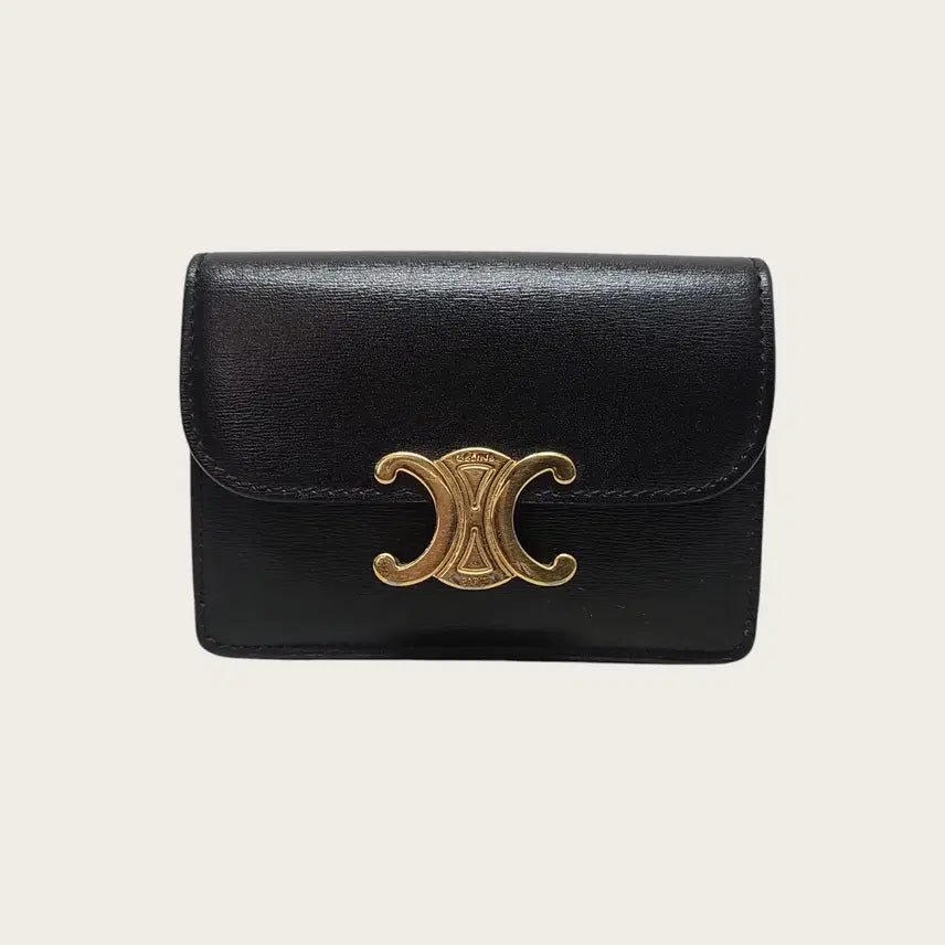 [BUNJANG] Celine Black Shiny Calfskin Triomphe Flap Card Holder / 셀린느 블랙 샤이니 카프스킨 트리옹프 플랩 카드지갑
