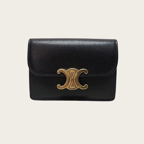 [BUNJANG] Celine Black Shiny Calfskin Triomphe Flap Card Holder / 셀린느 블랙 샤이니 카프스킨 트리옹프 플랩 카드지갑