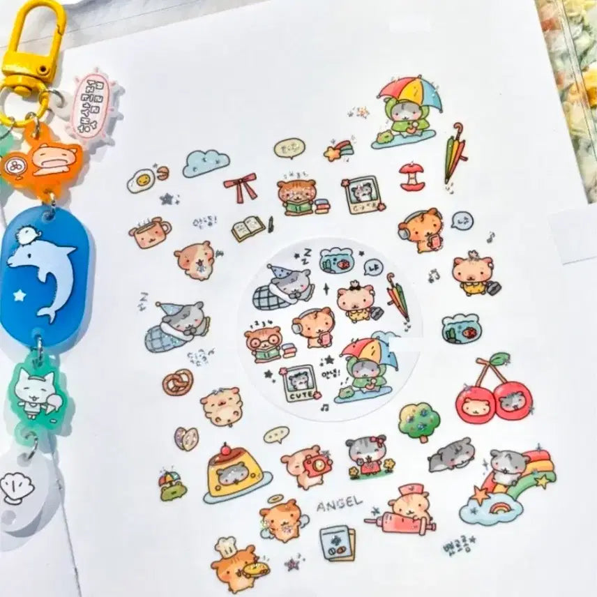[BUNJANG] Dingul Daenggul Hamzzi's Day Kiss Cut Sticker / 띵) 딩굴댕굴 햄찌의 하루 키스컷
