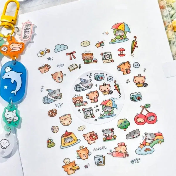 [BUNJANG] Dingul Daenggul Hamzzi's Day Kiss Cut Sticker / 띵) 딩굴댕굴 햄찌의 하루 키스컷
