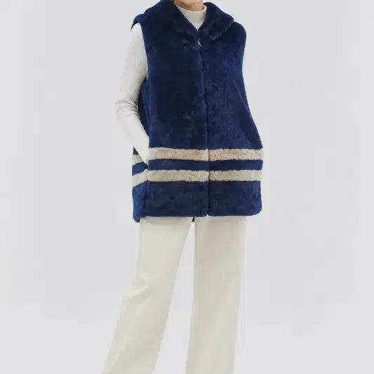 [BUNJANG] JDX Navy Women's Fur Vest Coat 90 O0730 / JDX 네이비 여자 90 퍼 베스트 털코트 O0730