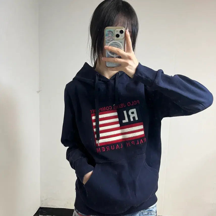 [BUNJANG] Polo Ralph Lauren Navy Flag Hoodie L Size / 폴로 네이비 성조기 후드티
