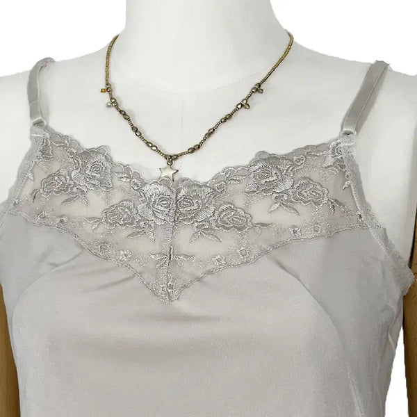 [BUNJANG] Japanese Vintage Lace Neck Camisole Slip Top Mori Girl Gyaru Y2K Hippie Ethnic / 일본빈티지 레이스넥 이너레이어드 끈나시슬립티 모리걸갸루y2k히피에스닉