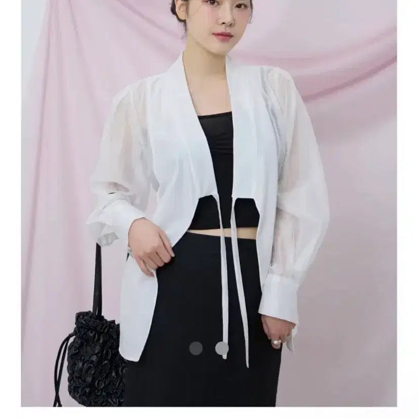 [BUNJANG] Hapli Volume See-through Jeogori Blouse White Size 2 / 하플리 볼륨 시스루 저고리 2사이즈