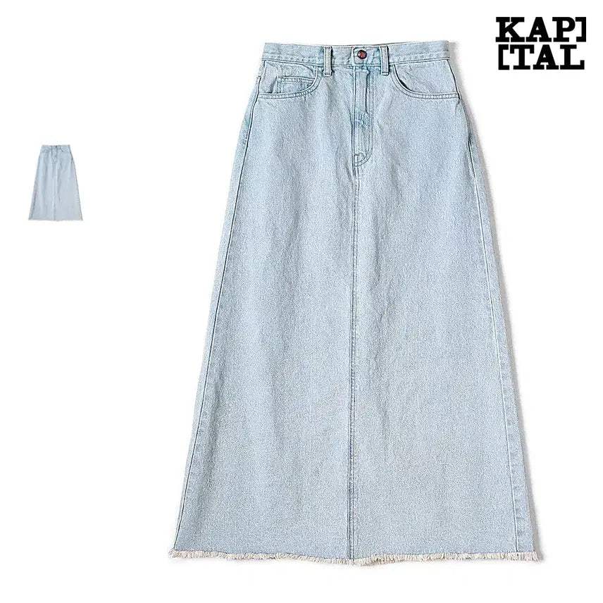 [BUNJANG] Kapital 13oz Denim High-Waist Maxi Skirt (Washed) / 캐피탈 13oz 데님 하이웨이스트 맥시 스커트(가공)