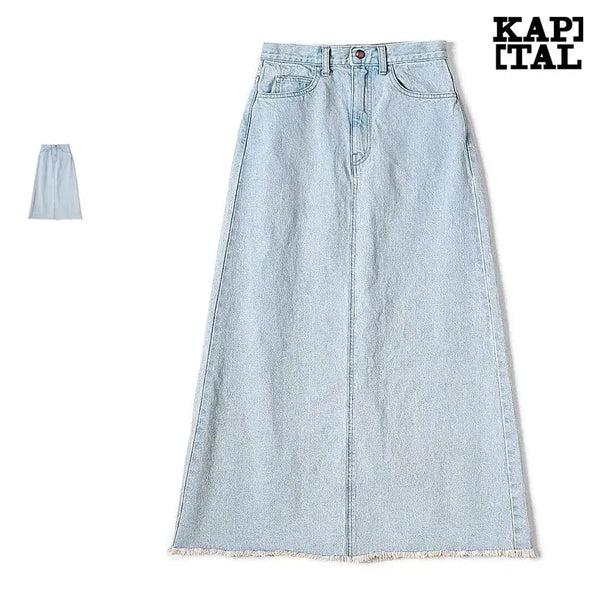 [BUNJANG] Kapital 13oz Denim High-Waist Maxi Skirt (Washed) / 캐피탈 13oz 데님 하이웨이스트 맥시 스커트(가공)