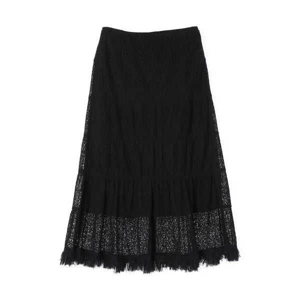 [BUNJANG] Time 21SS Tiered Lace Long Skirt Black / 타임 21SS 티어드 레이스 롱 스커트 블랙