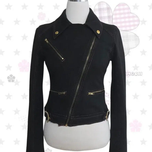 [BUNJANG] Trallala Black Heart Stitch Rider Jacket / 고전 트랄라라 블랙 하트 스티치 라이더자켓 헤이세이 공겜여주 펑크 키치 히메갸루 로걀 리즈리사 엑시즈팜 세실맥비 핀터깔 짜잔씨