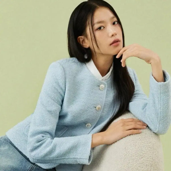 [BUNJANG] MIXXO Tweed Jacket Sky Blue Size S / 시착만)미쏘  트위드자켓 하객룩
