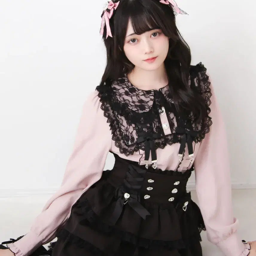 [BUNJANG] Dear My Love Lace-up Ribbon Frill Blouse / 디어마이러브 디마럽 레이스업 리본 프릴 블라우스