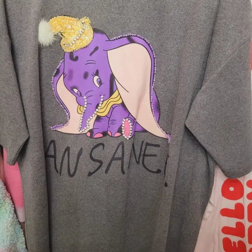 [BUNJANG] Dumbo Character Printing Short Sleeve T-Shirt - Grey / 덤보 캐릭터 프린팅 반팔 티셔츠 그레이 수입