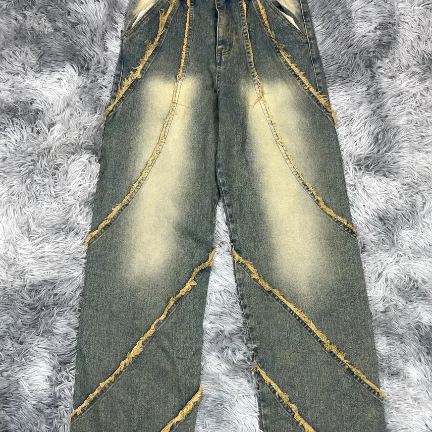 [BUNJANG] Vintage Archive Cutout Tassel Washed Denim Pants / 빈티지 아카이브 커팅 테슬 절개 워싱 데님 팬츠 5590