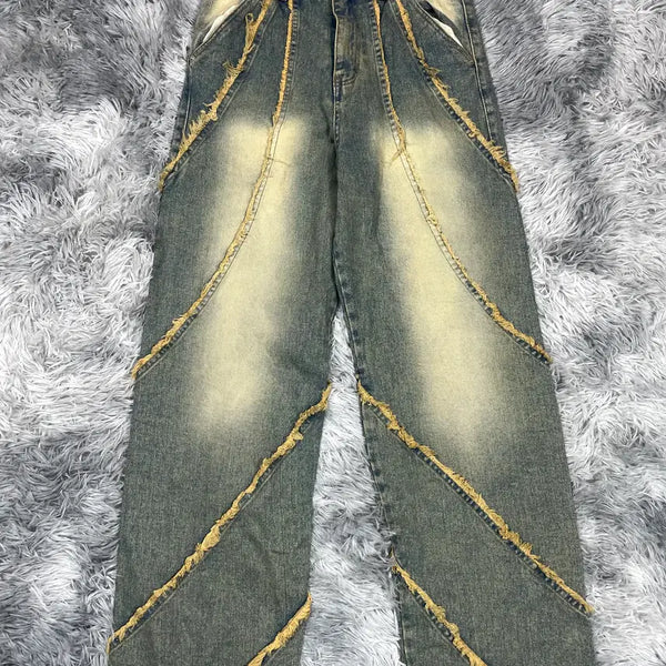 [BUNJANG] Vintage Archive Cutout Tassel Washed Denim Pants / 빈티지 아카이브 커팅 테슬 절개 워싱 데님 팬츠 5590