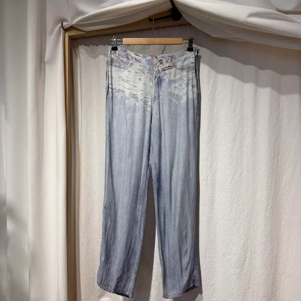 [BUNJANG] Diesel Pleated Print Wide Denim Pants / (28) 디젤 플레이스드 프린트 와이트 데님 팬츠